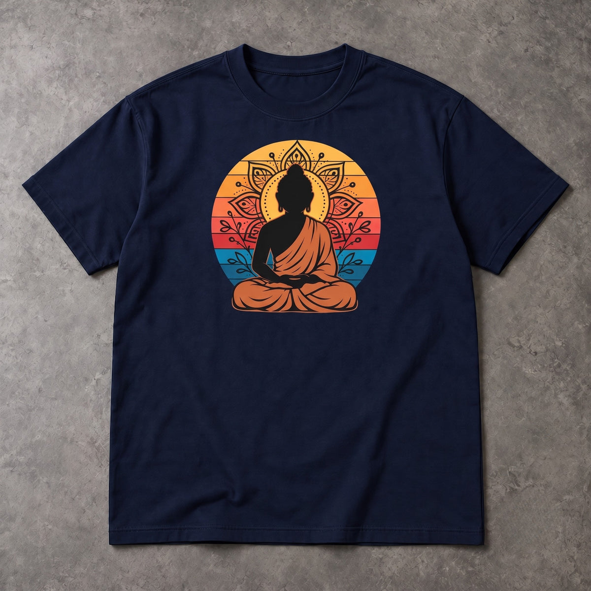 Buddha Meditation T-Shirt – Retro Sunset