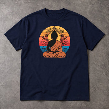 Buddha Meditation T-Shirt – Retro Sunset