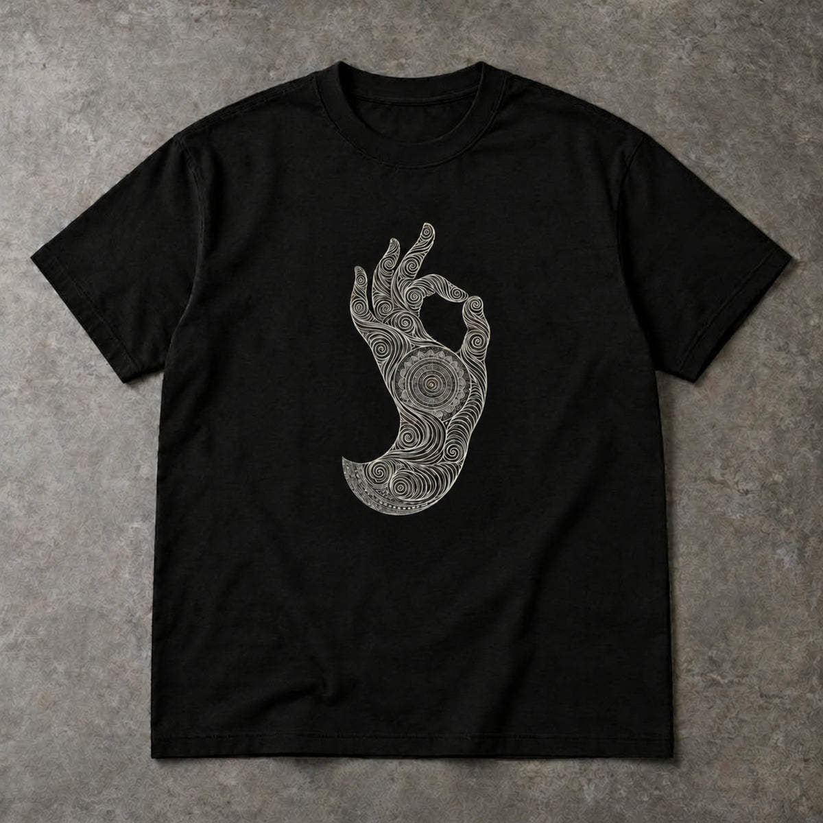 Mudra Hand T-Shirt – Spiral Line Art