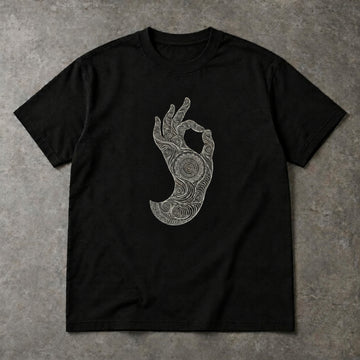 Mudra Hand T-Shirt – Spiral Line Art