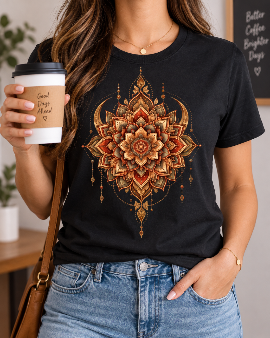 Mandala Flower T-Shirt – Rust & Gold