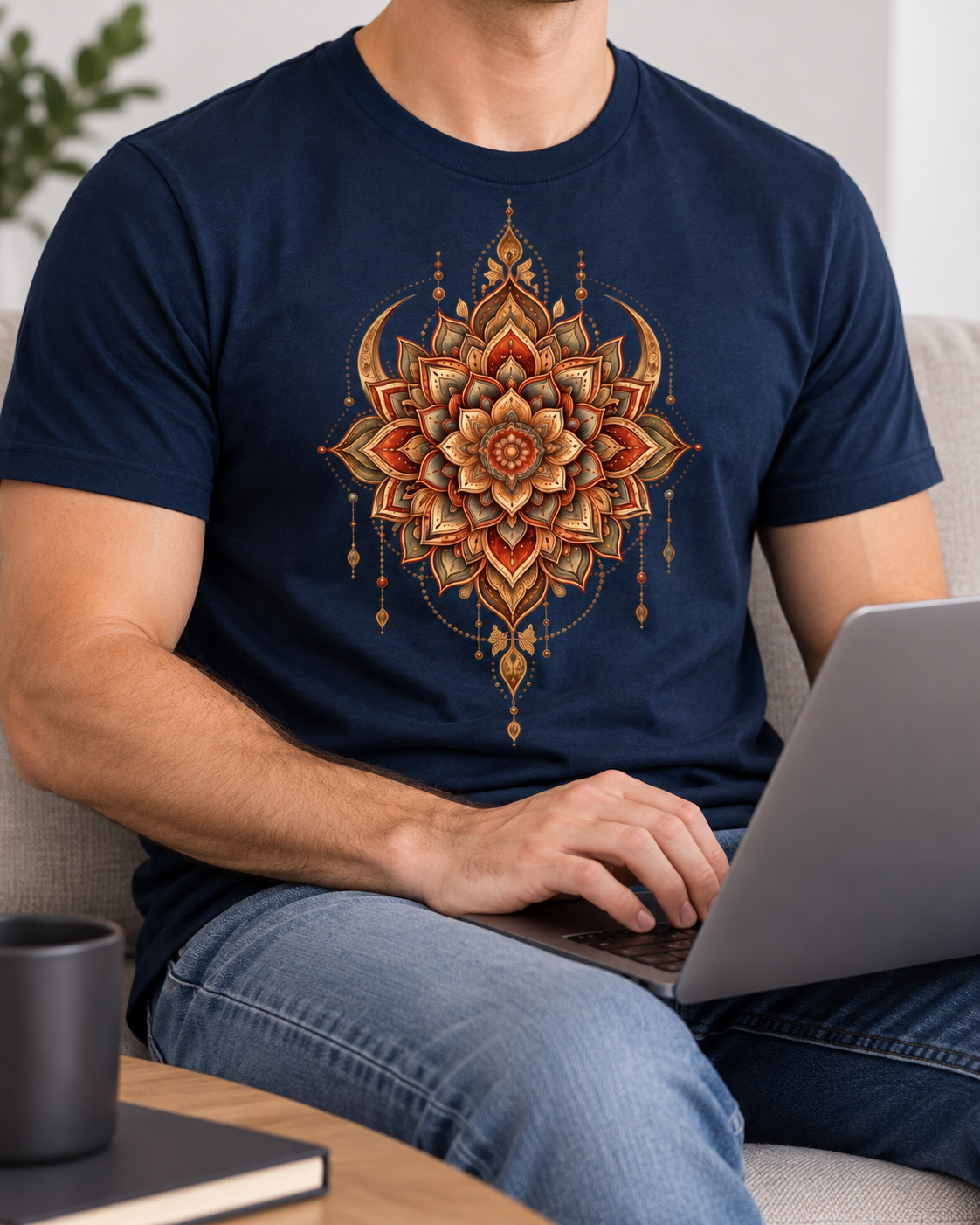 Mandala Flower T-Shirt – Rust & Gold