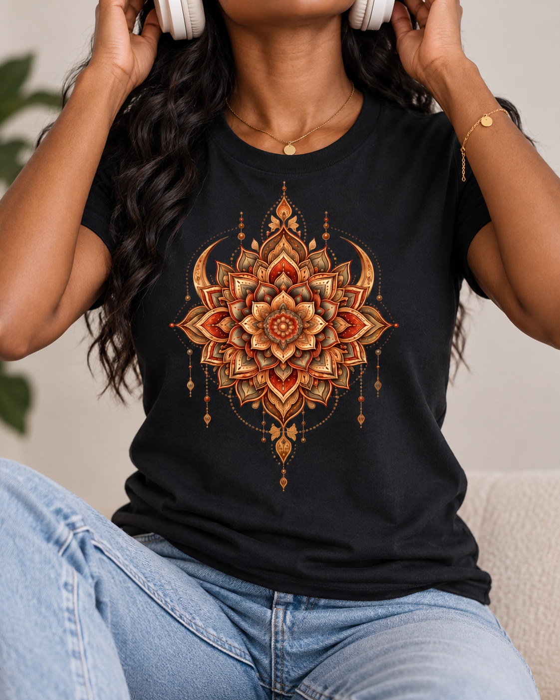 Mandala Flower T-Shirt – Rust & Gold
