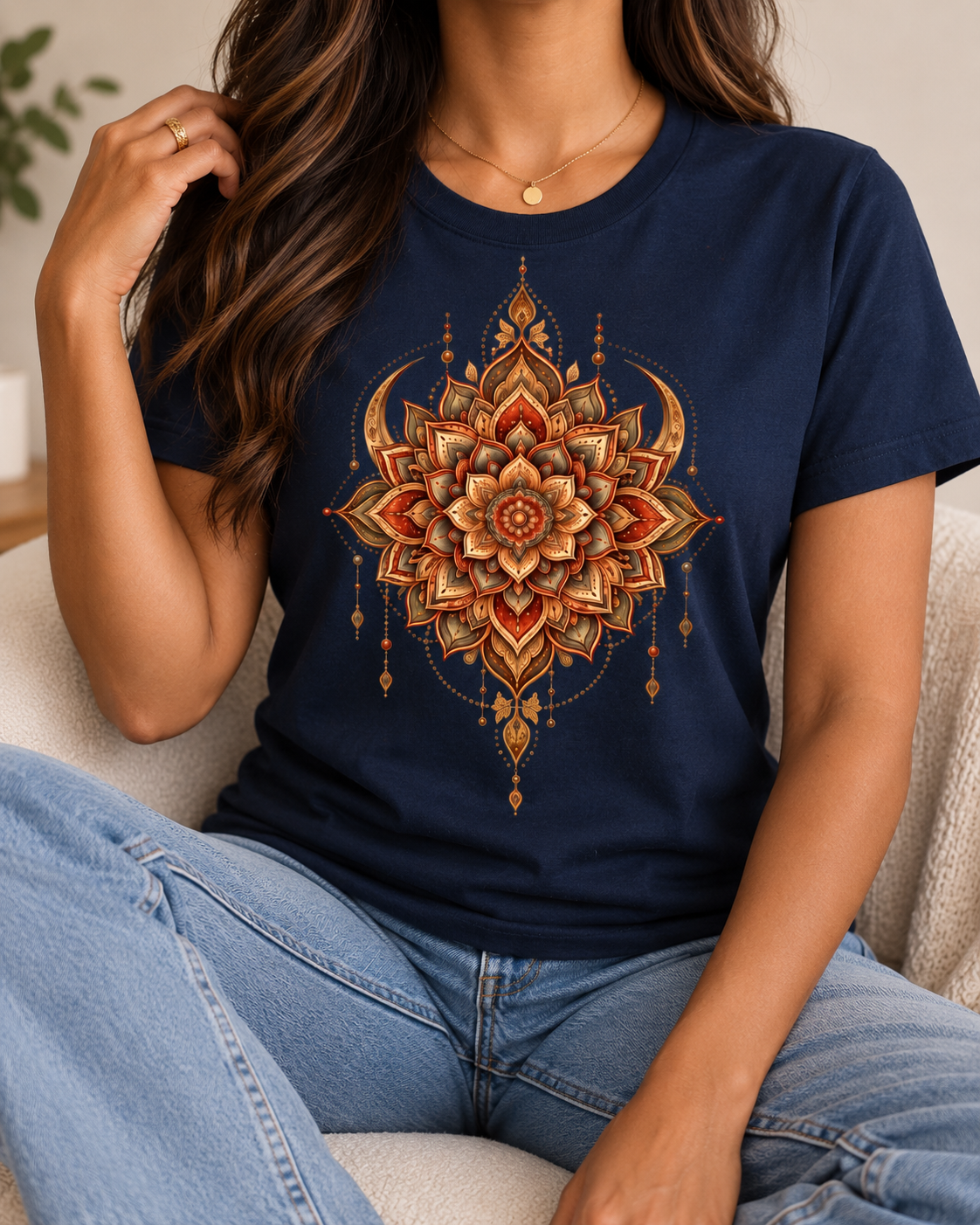 Mandala Flower T-Shirt – Rust & Gold