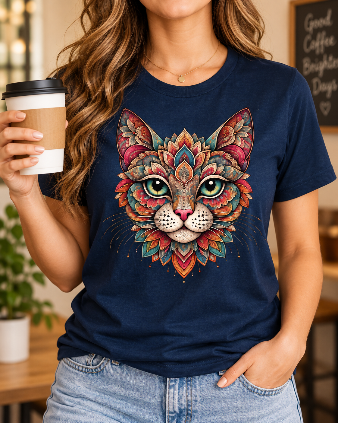 Mandala Cat T-Shirt – Floral Portrait
