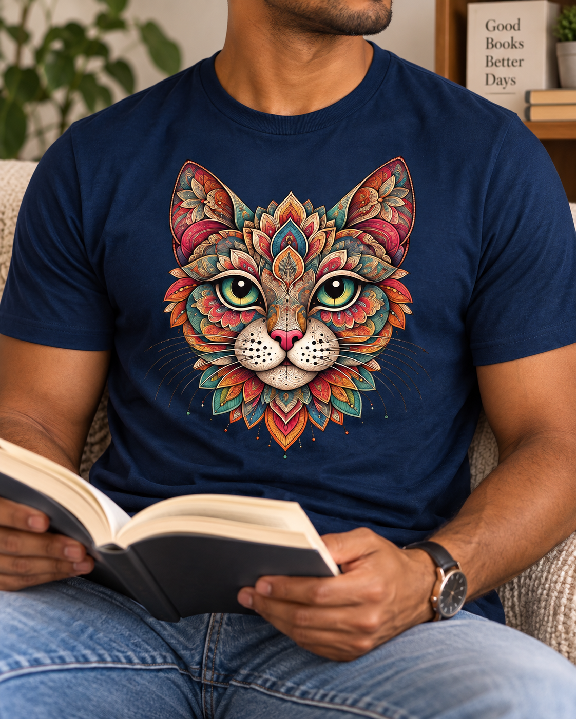 Mandala Cat T-Shirt – Floral Portrait