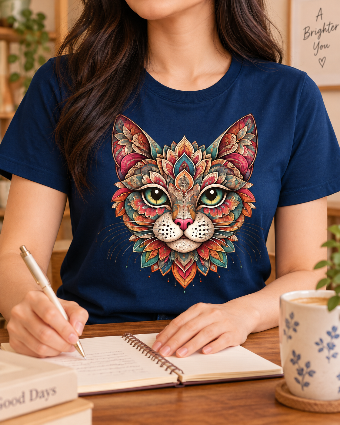 Mandala Cat T-Shirt – Floral Portrait