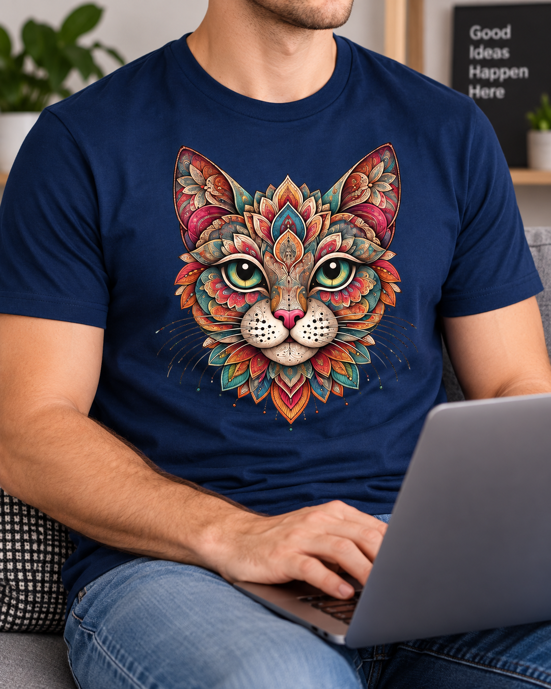 Mandala Cat T-Shirt – Floral Portrait