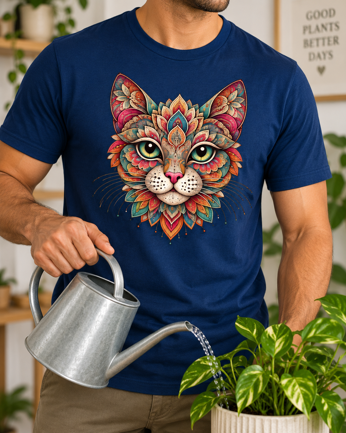 Mandala Cat T-Shirt – Floral Portrait