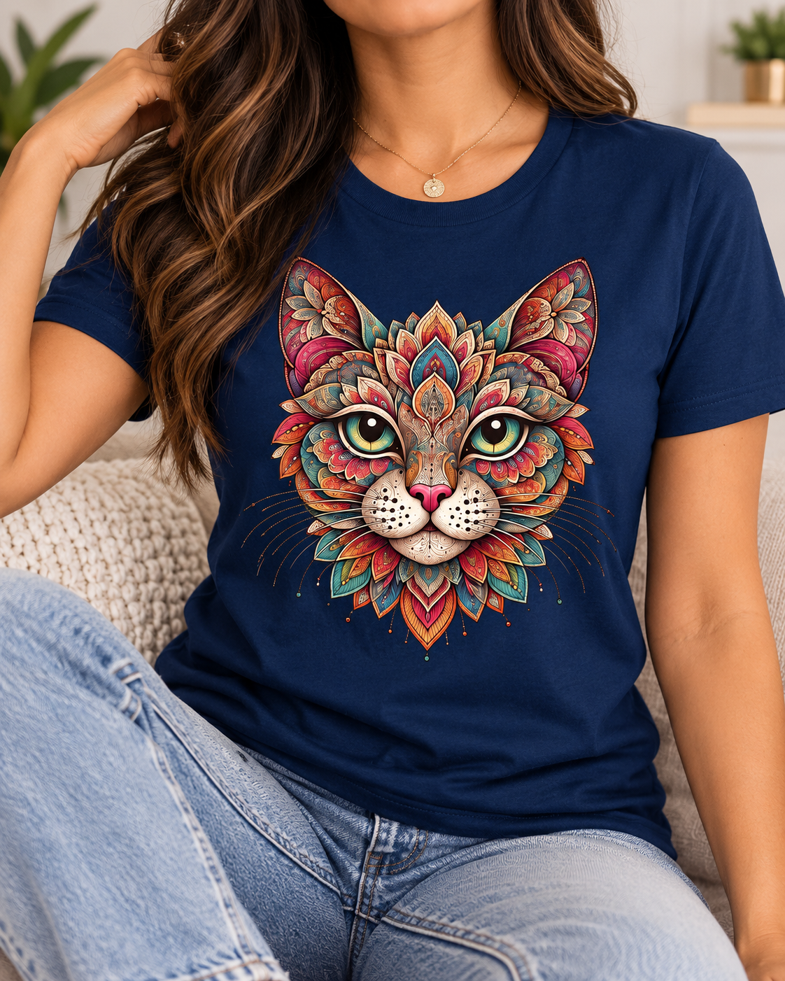 Mandala Cat T-Shirt – Floral Portrait