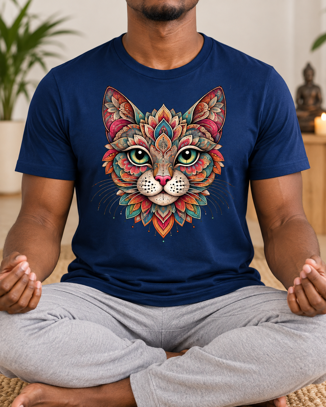 Mandala Cat T-Shirt – Floral Portrait