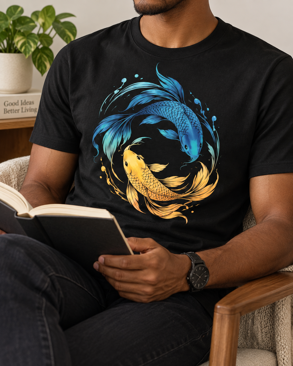 Koi Fish T-Shirt – Blue & Gold