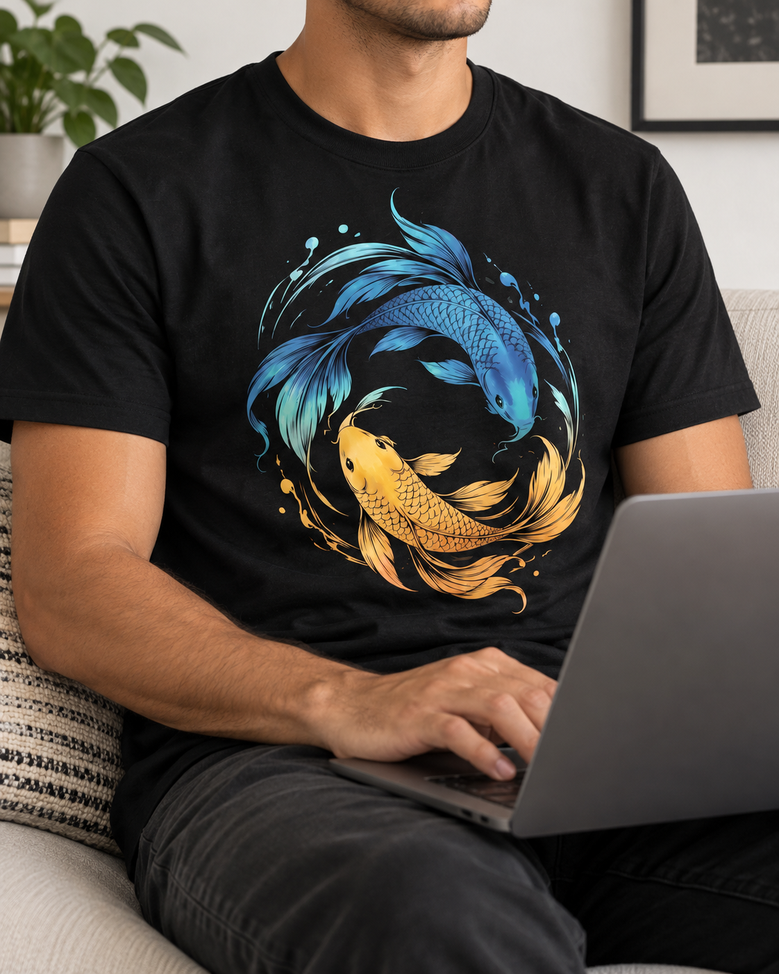 Koi Fish T-Shirt – Blue & Gold