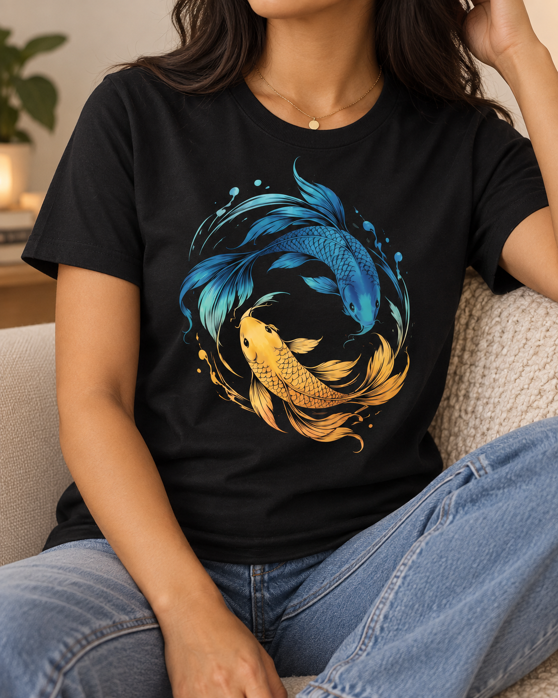 Koi Fish T-Shirt – Blue & Gold