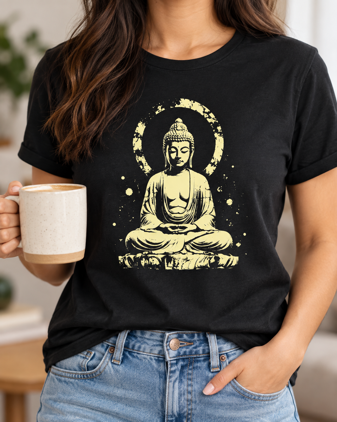Buddha T-Shirt – Distressed Gold Halo