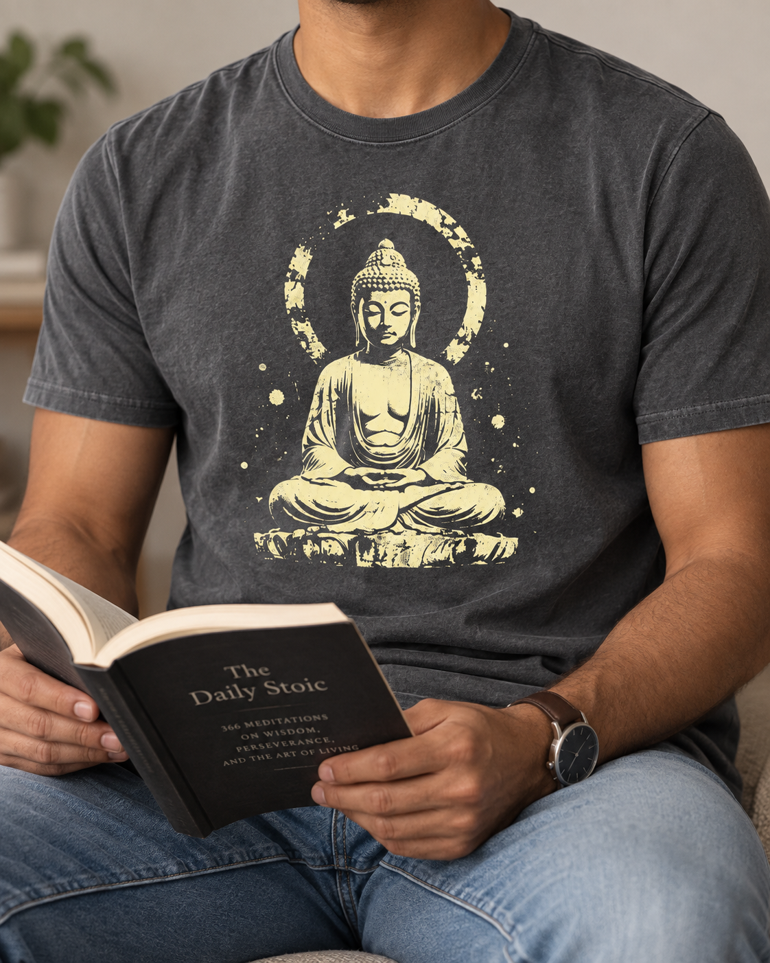 Buddha T-Shirt – Distressed Gold Halo