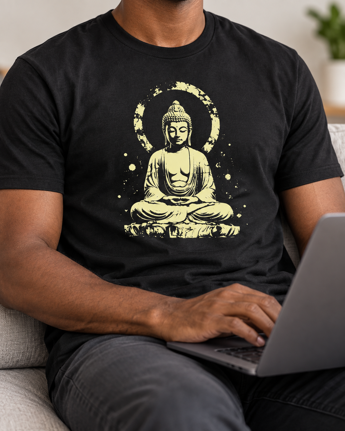 Buddha T-Shirt – Distressed Gold Halo