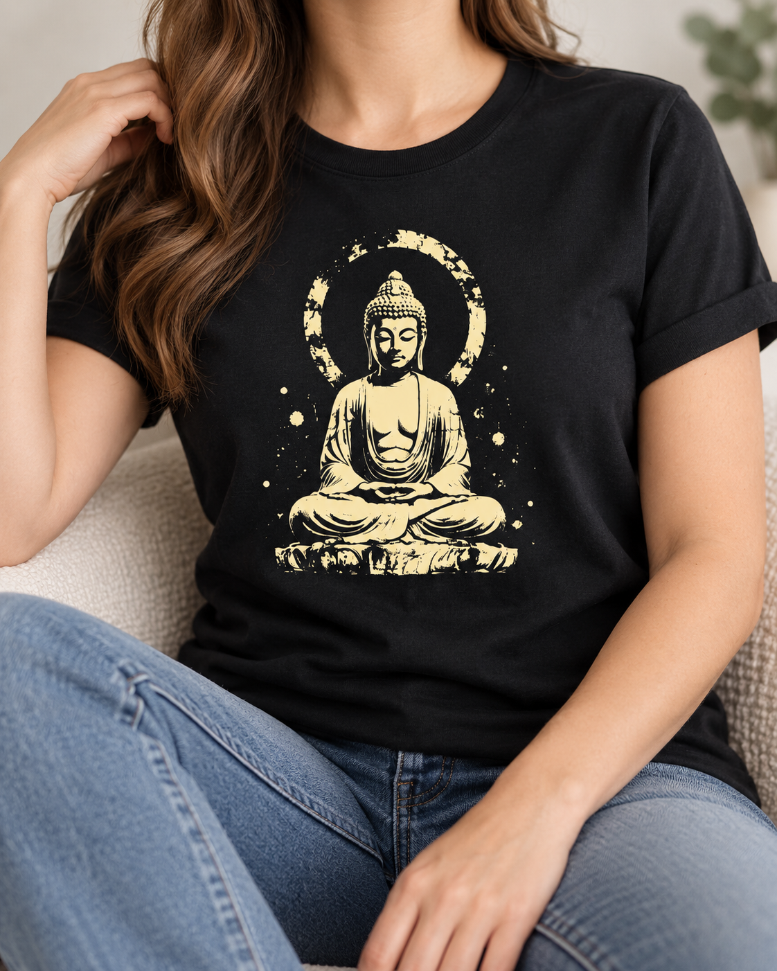 Buddha T-Shirt – Distressed Gold Halo
