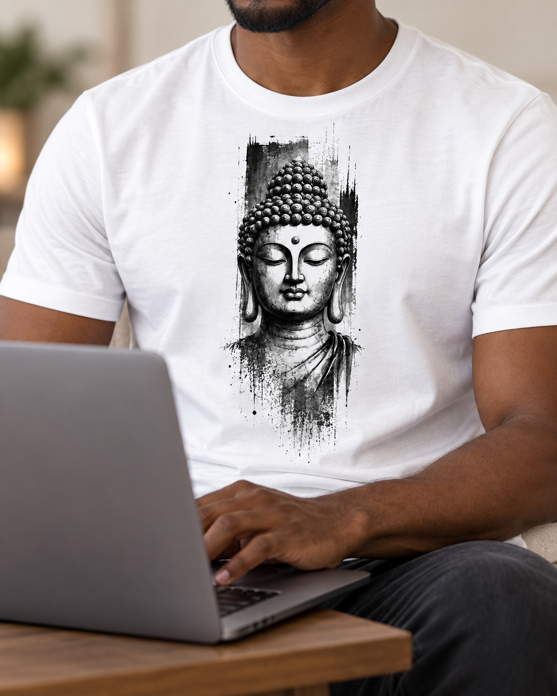 Buddha Portrait T-Shirt – Black Ink