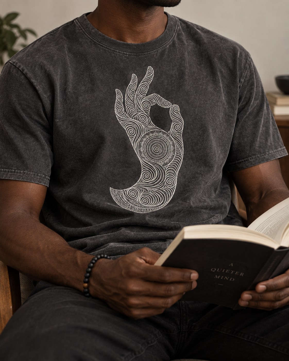 Mudra Hand T-Shirt – Spiral Line Art