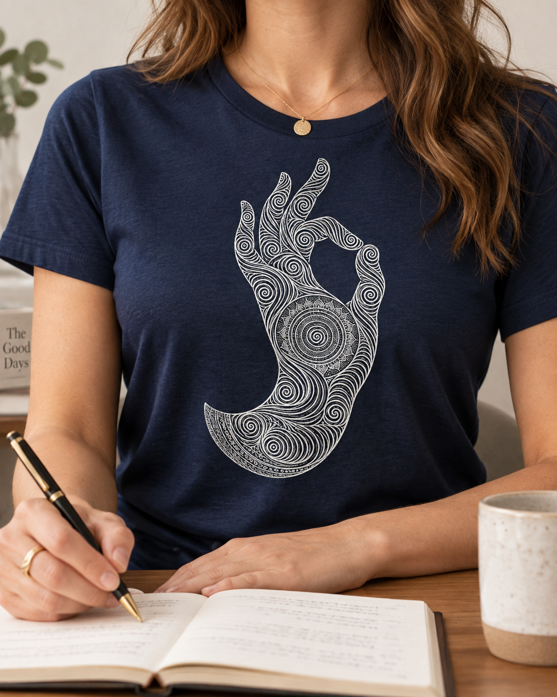 Mudra Hand T-Shirt – Spiral Line Art