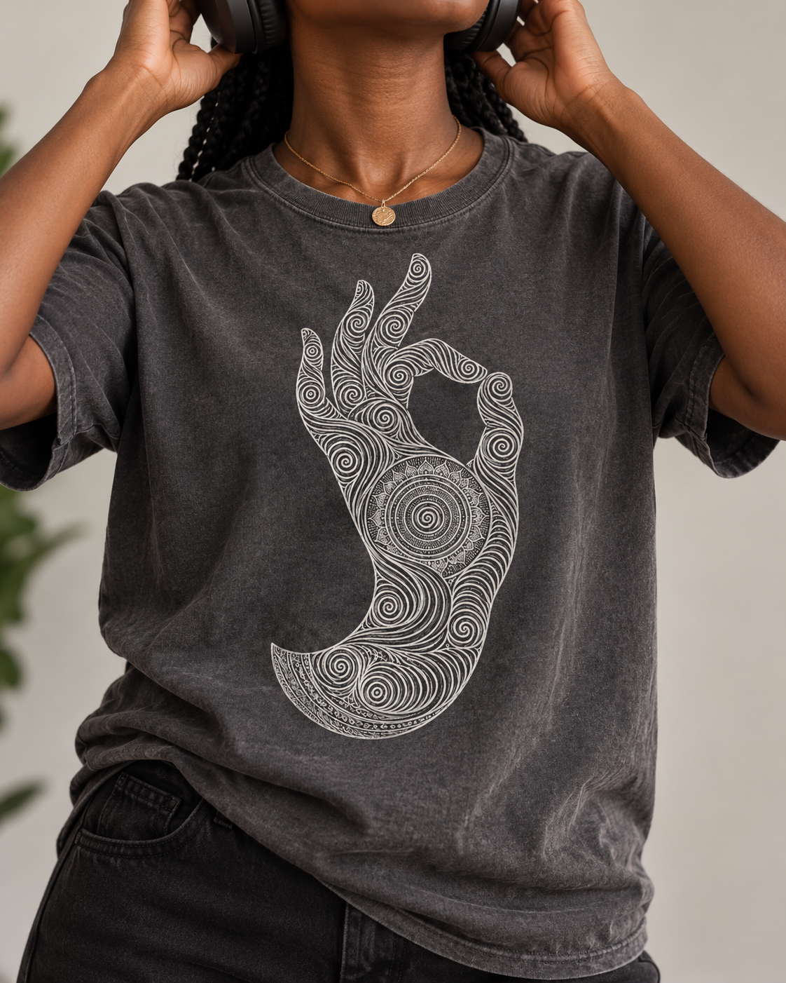 Mudra Hand T-Shirt – Spiral Line Art
