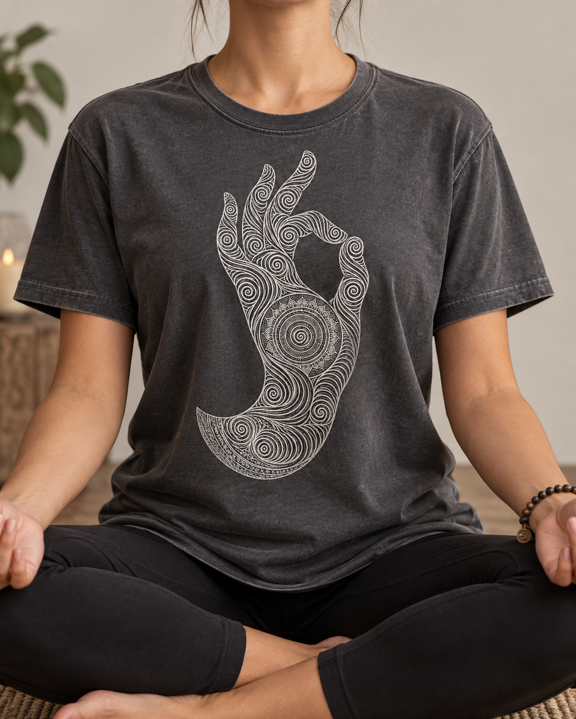 Mudra Hand T-Shirt – Spiral Line Art