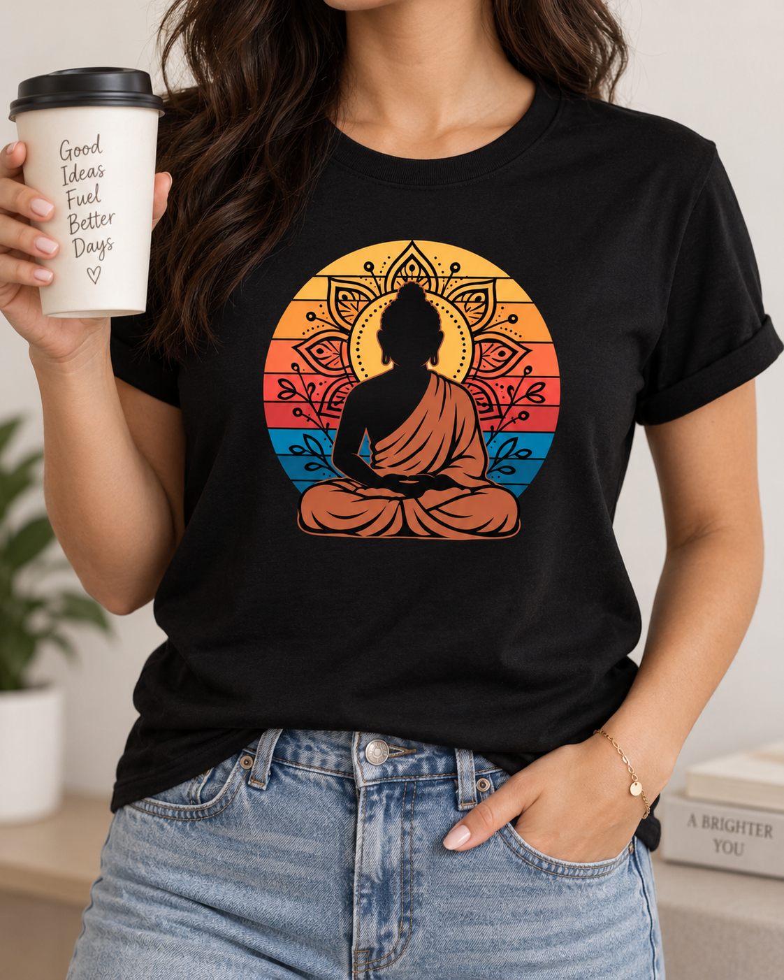 Buddha Meditation T-Shirt – Retro Sunset
