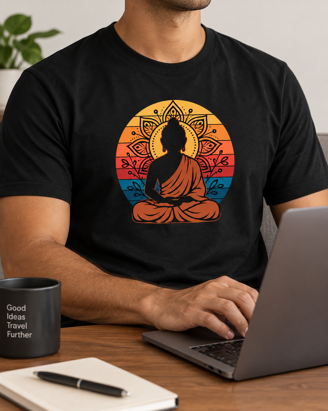 Buddha Meditation T-Shirt – Retro Sunset
