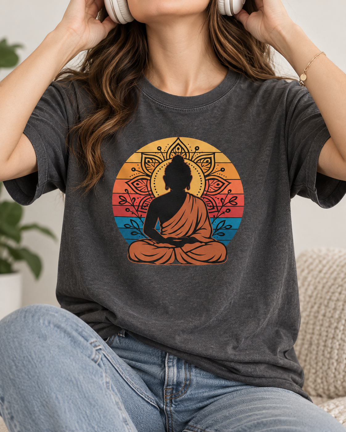 Buddha Meditation T-Shirt – Retro Sunset