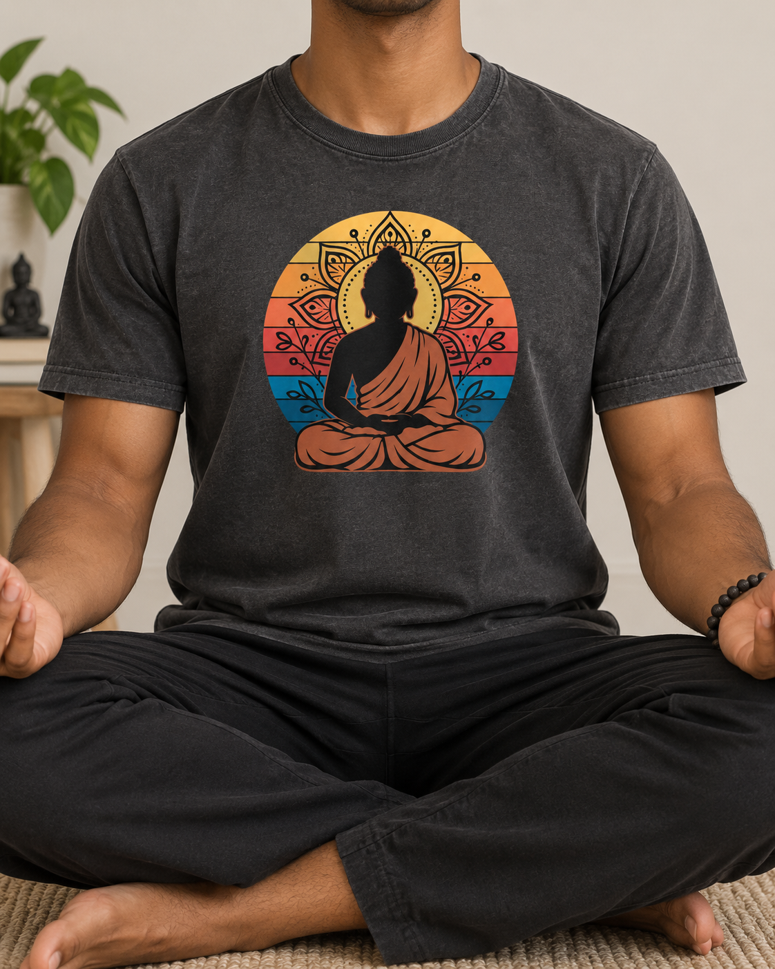 Buddha Meditation T-Shirt – Retro Sunset