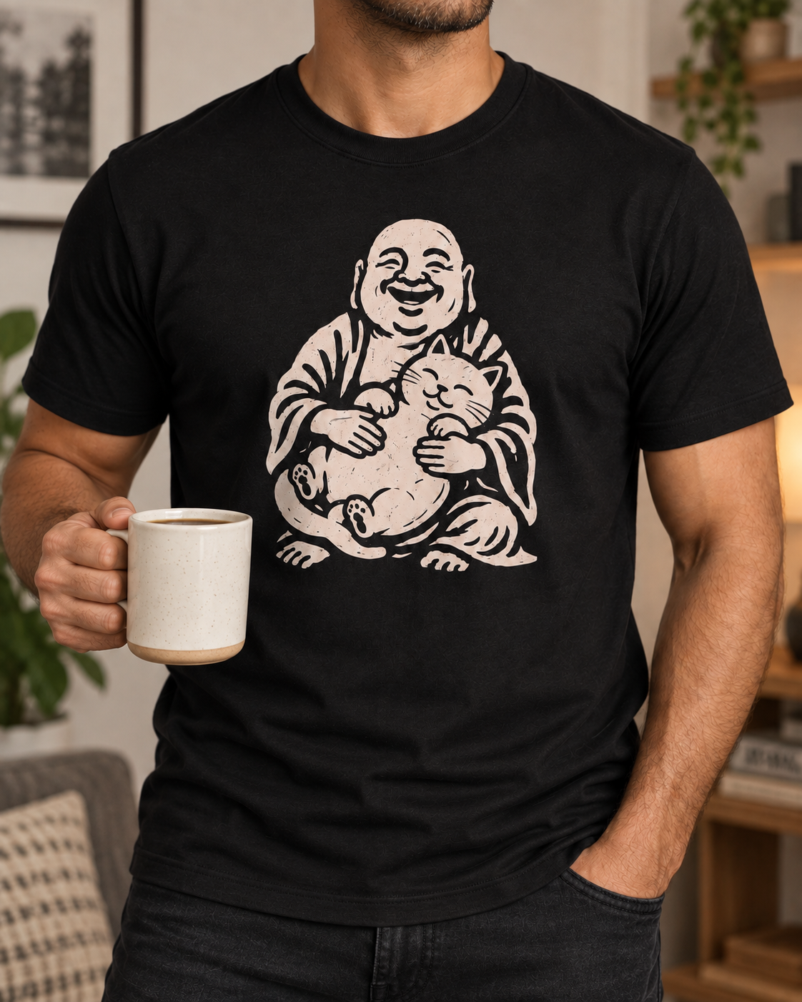 Laughing Buddha Cat T-Shirt – Vintage Hug