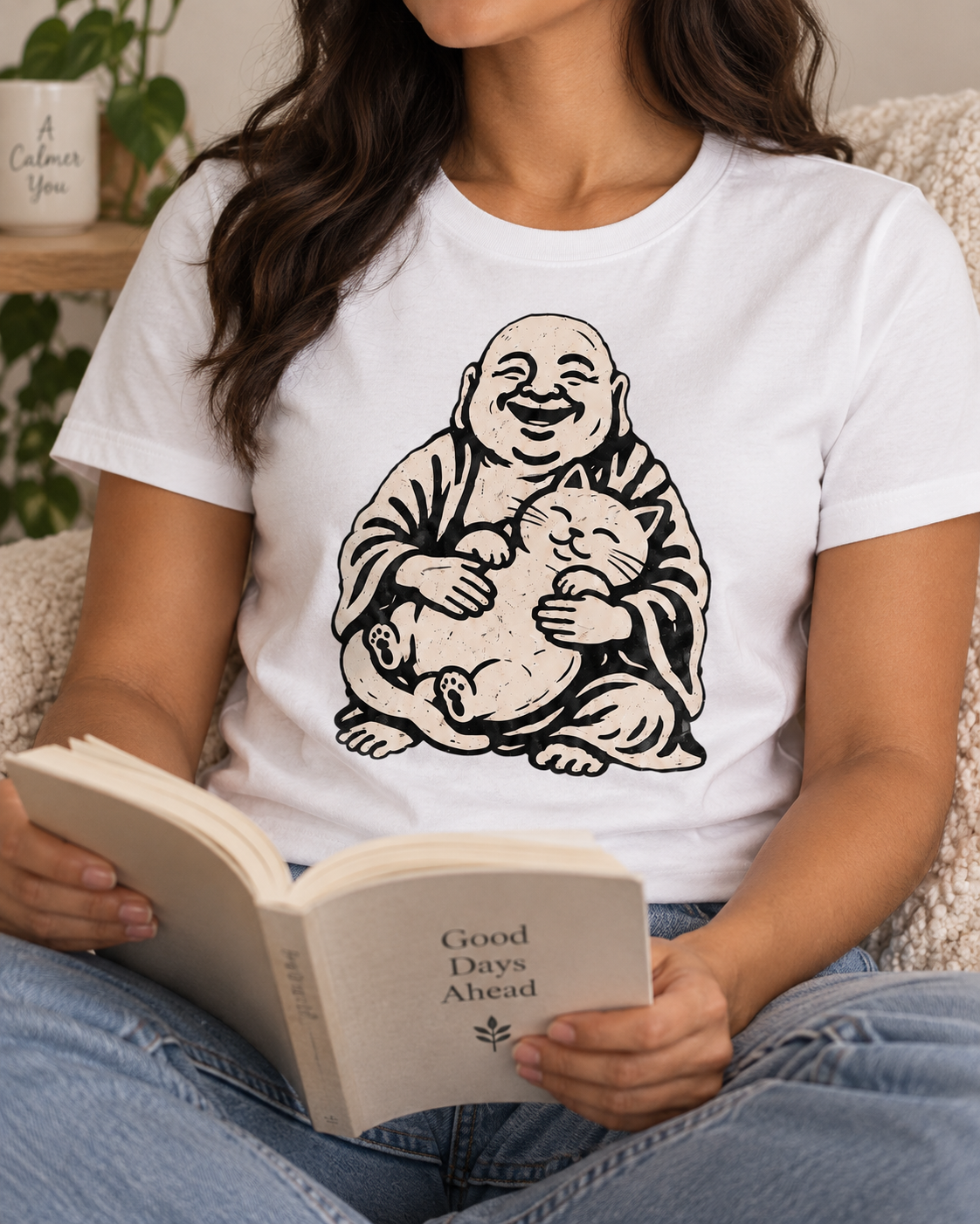 Laughing Buddha Cat T-Shirt – Vintage Hug