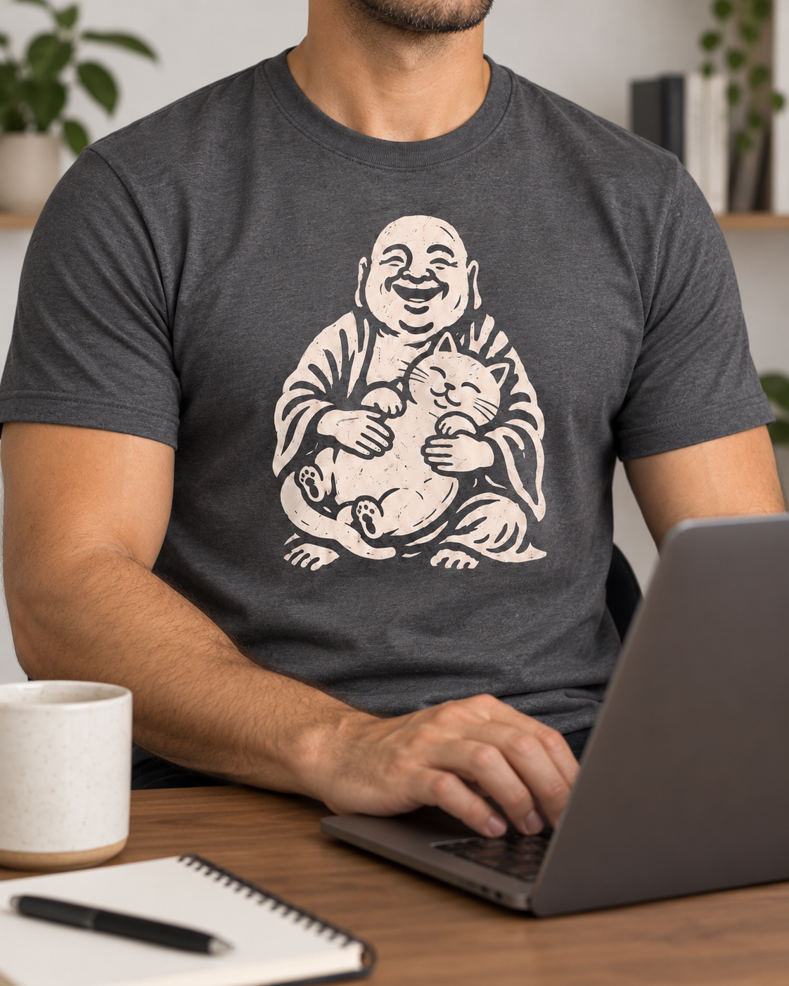 Laughing Buddha Cat T-Shirt – Vintage Hug