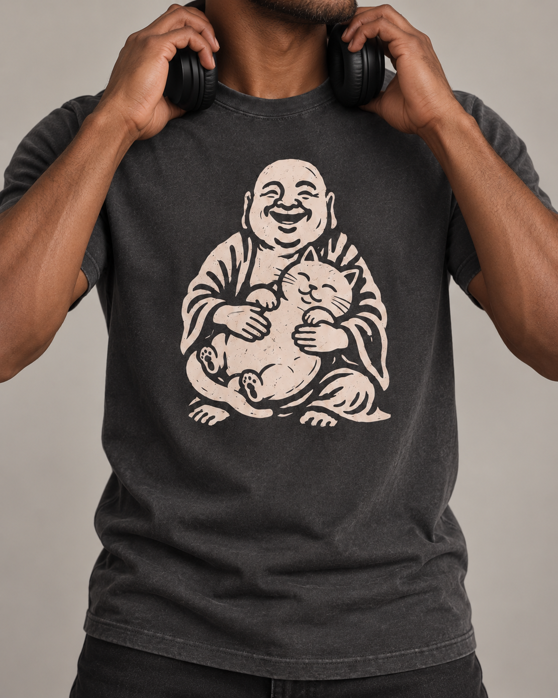 Laughing Buddha Cat T-Shirt – Vintage Hug