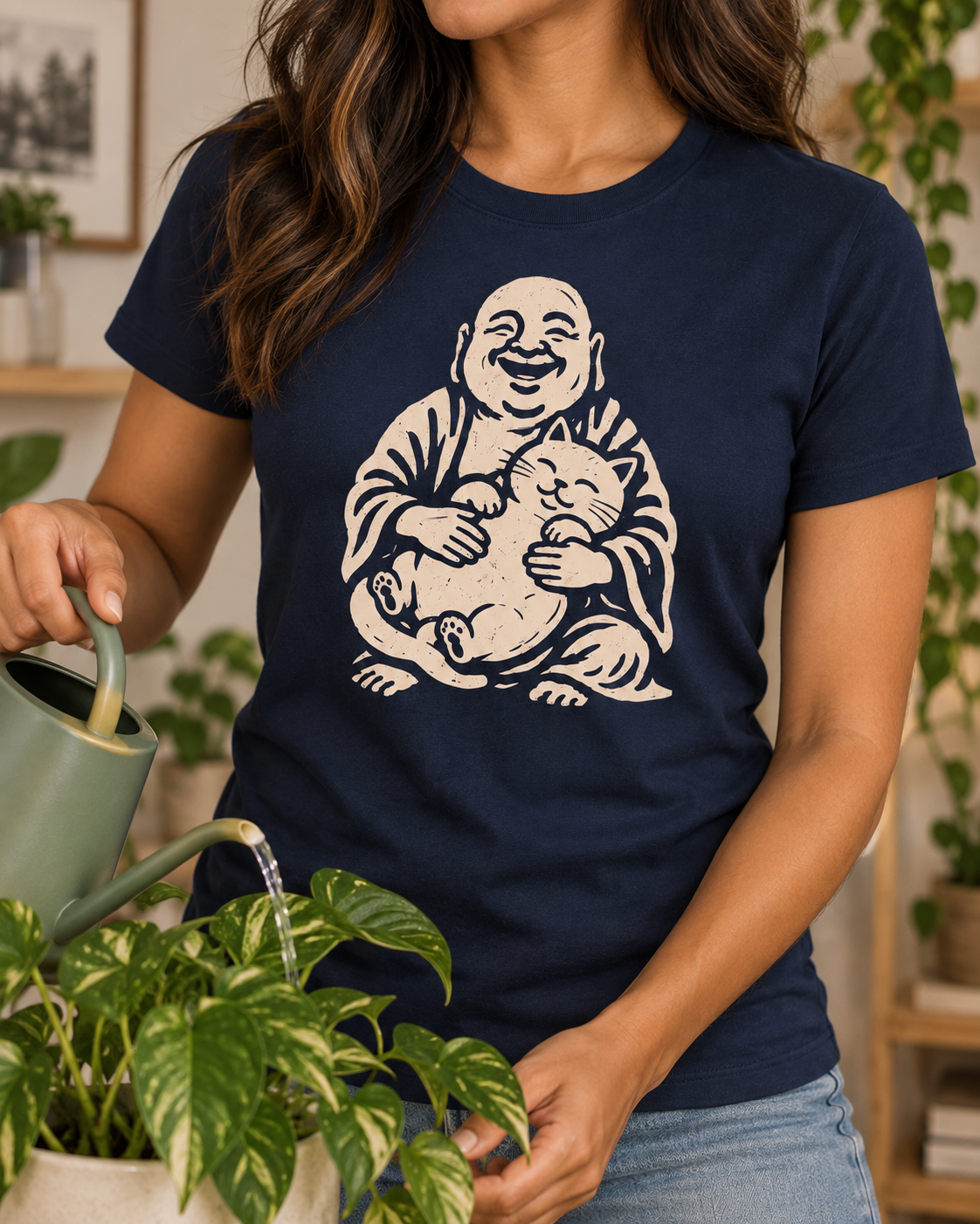 Laughing Buddha Cat T-Shirt – Vintage Hug