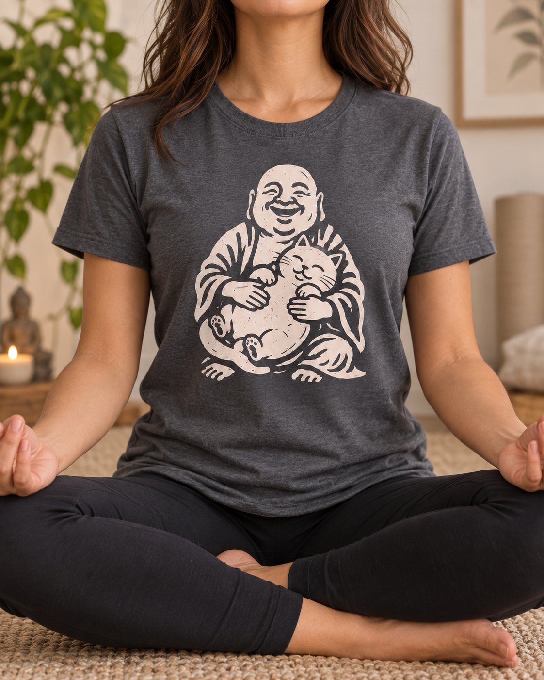 Laughing Buddha Cat T-Shirt – Vintage Hug