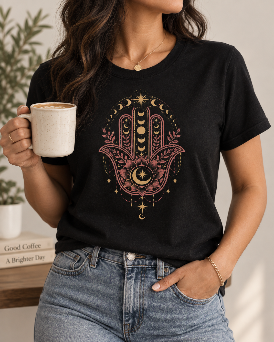 Hamsa Hand T-Shirt – Moon Phases