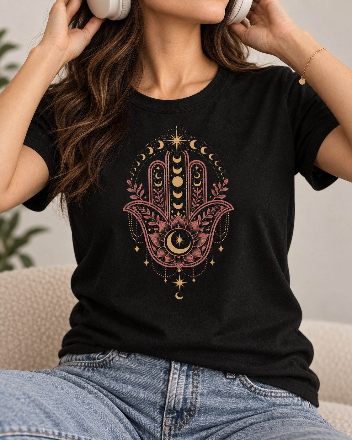 Hamsa Hand T-Shirt – Moon Phases