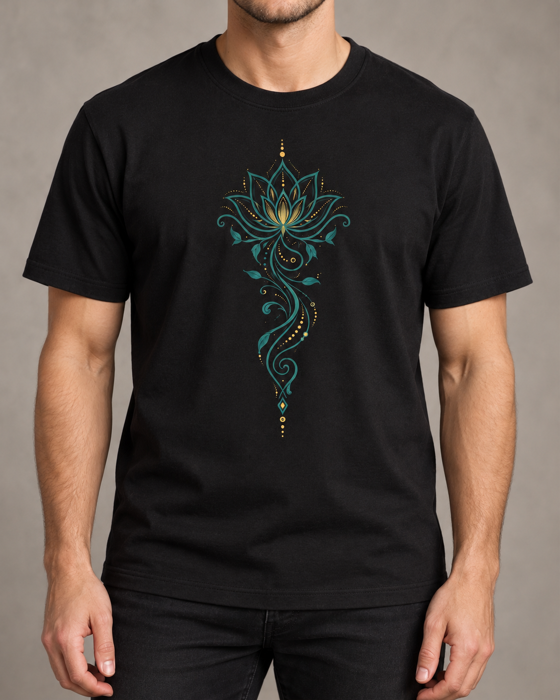 Lotus Flower T-Shirt – Teal & Gold