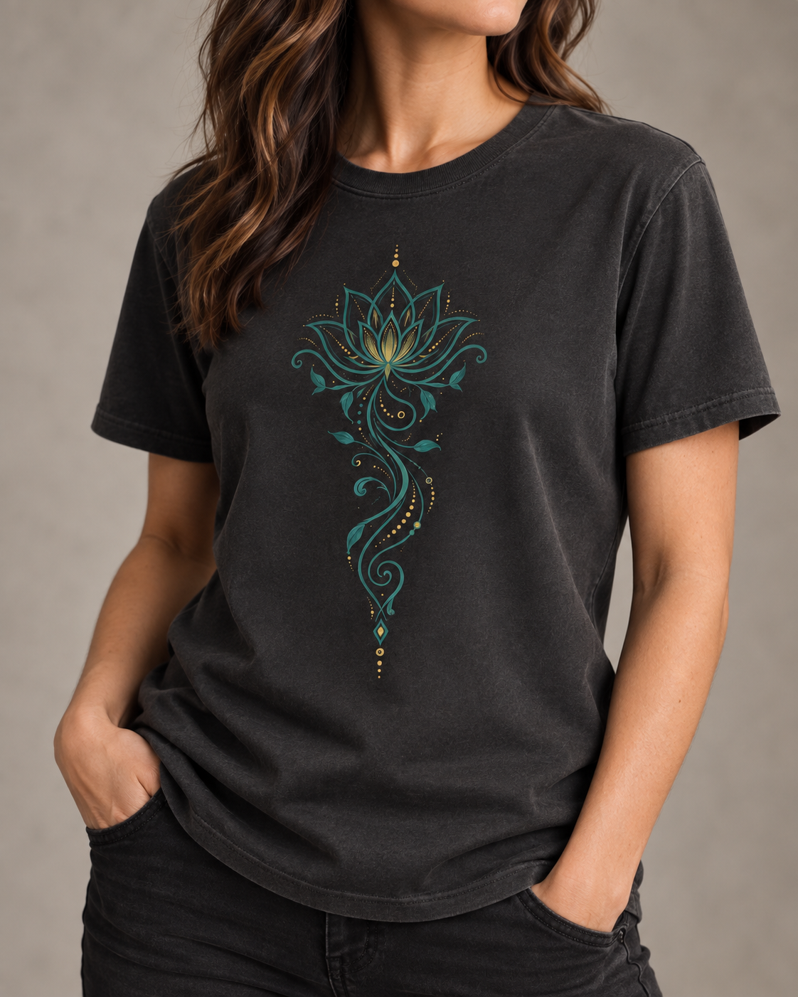 Lotus Flower T-Shirt – Teal & Gold