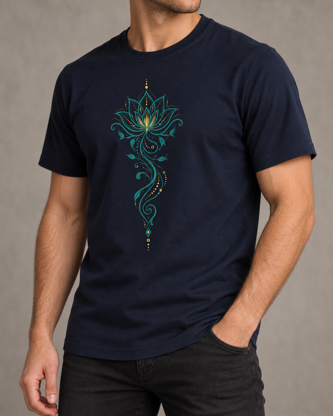 Lotus Flower T-Shirt – Teal & Gold