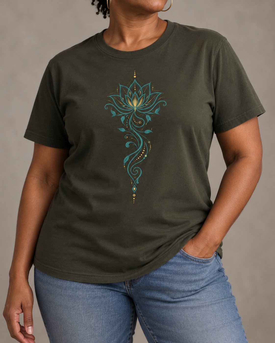 Lotus Flower T-Shirt – Teal & Gold