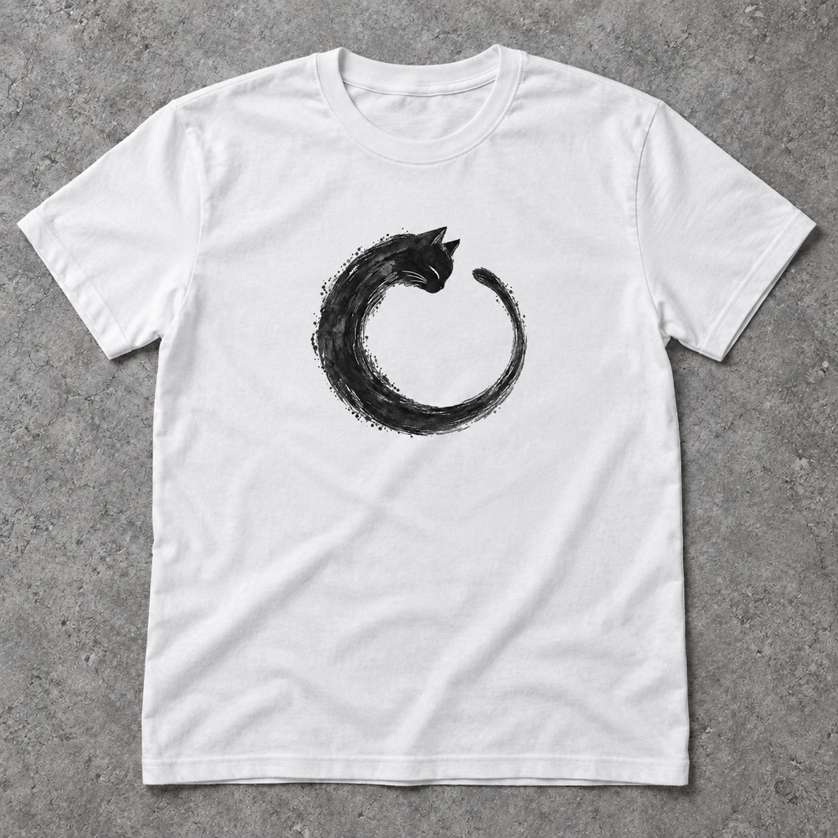 Zen Cat T-Shirt - Enso Brush Circle Graphic, Unisex