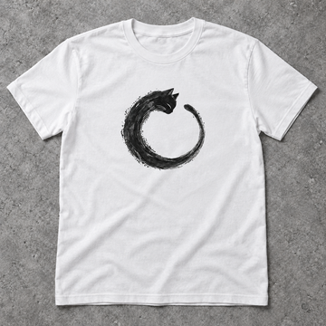 Zen Cat T-Shirt - Enso Brush Circle Graphic, Unisex