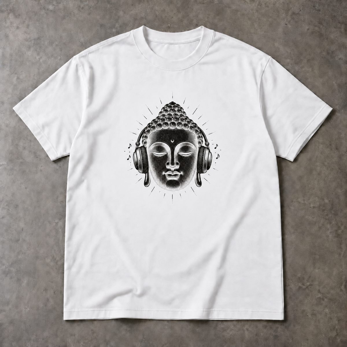 Buddha T-Shirt - Headphones Minimal Black Ink Graphic, Unisex