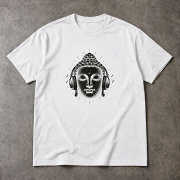 Buddha T-Shirt - Headphones Minimal Black Ink Graphic, Unisex