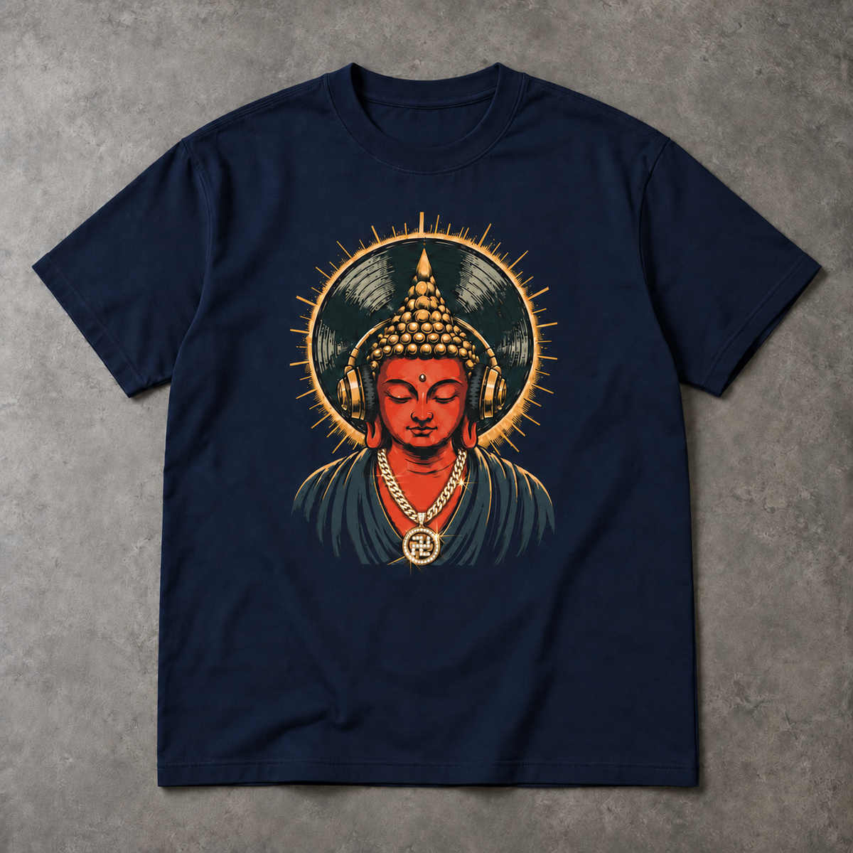 Buddha T-Shirt - Headphones and Gold Halo Graphic, Unisex