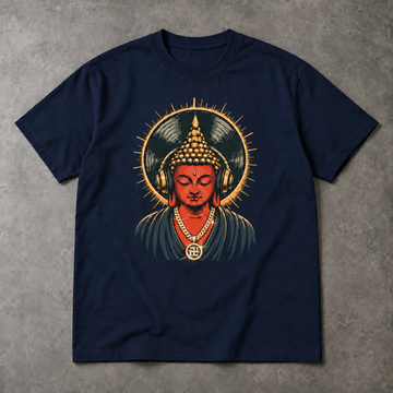 Buddha T-Shirt - Headphones and Gold Halo Graphic, Unisex