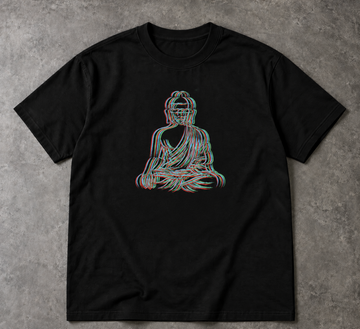 Buddha T-Shirt - Glitch Line Art Graphic, Unisex